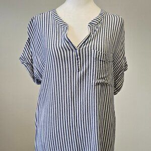 Beachlunchlounge Blue & White Striped Rayon Top Size Large